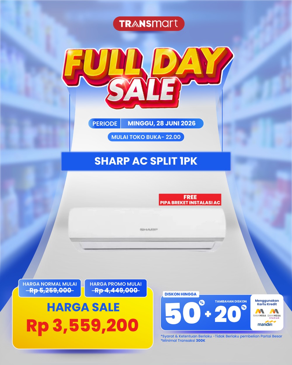 TERUNGKAP! AC Sharp 1 PK Diskon Gila di Transmart!